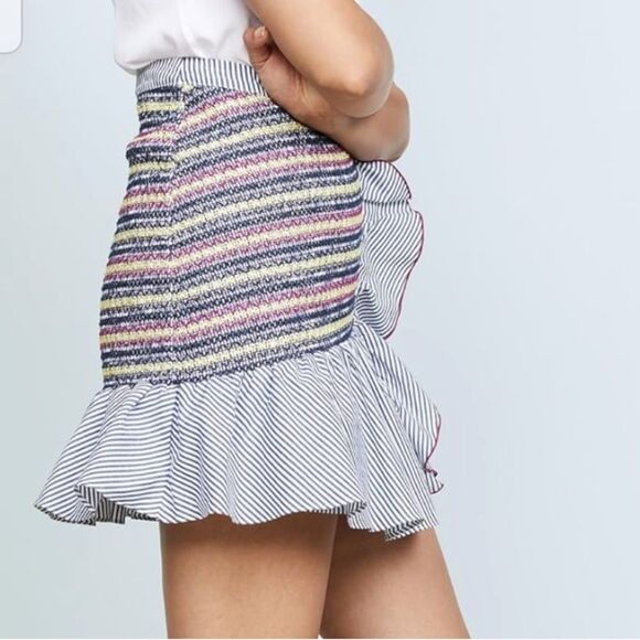 PARKER NWT Jordon Fitted Smocked Stretch Ruffle Mini Skirt Womens 8 Preppy Fairy - Picture 8 of 14